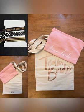 Ginger Ray Team Bride Bridesmaid Gift Set Tote Makeup Bag Hair Ties
